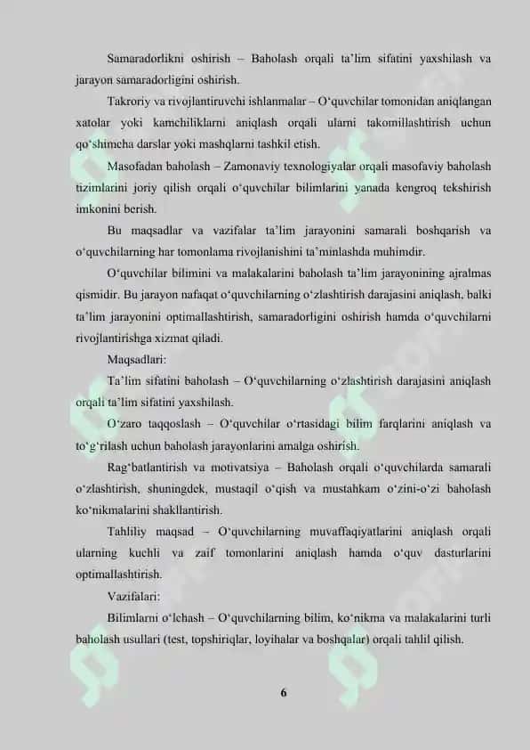 Oʻquvchilar natijalarini baholash metodikasi va amaliyoti 6