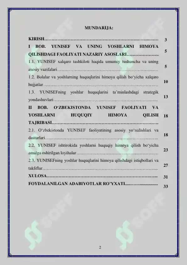 YUNISEF xalqaro tashkiloti faoliyatida yoshlarni huquqiy himoya qilish masalalari 2