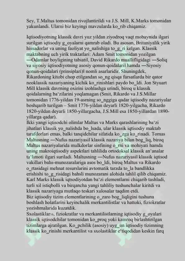 Klassik iqtisodiy maktabning vujudga kelishi, rivojlanishi va yakunlanishi 2