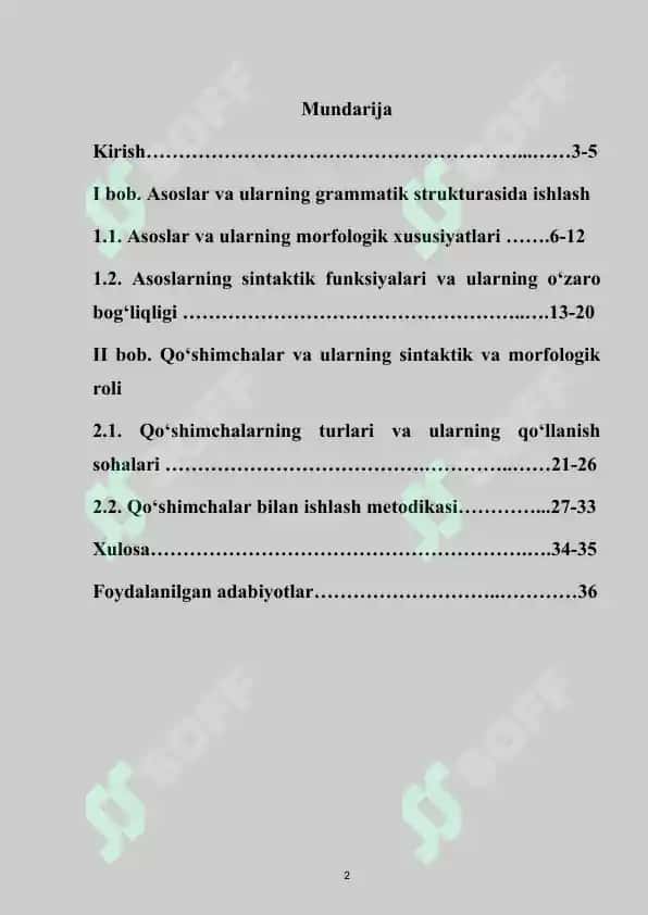 "Asoslar va Qo'shimchalar ustida ishlash mavzusidagi Kurs ishi" 2