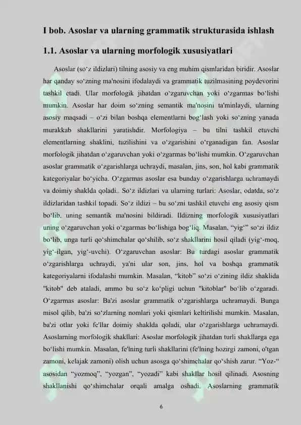 "Asoslar va Qo'shimchalar ustida ishlash mavzusidagi Kurs ishi" 6