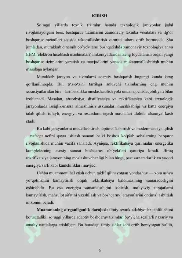 Metanol ishlab chiqarishda rektifikatsiya kalonnasini boshqarish tizimlari 6