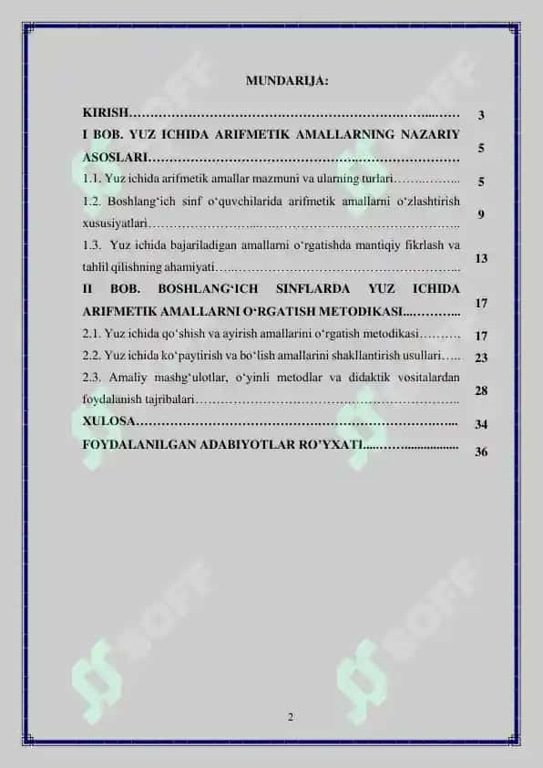 Yuz ichida arifmetik amallar ustida ishlash metodikasi 2