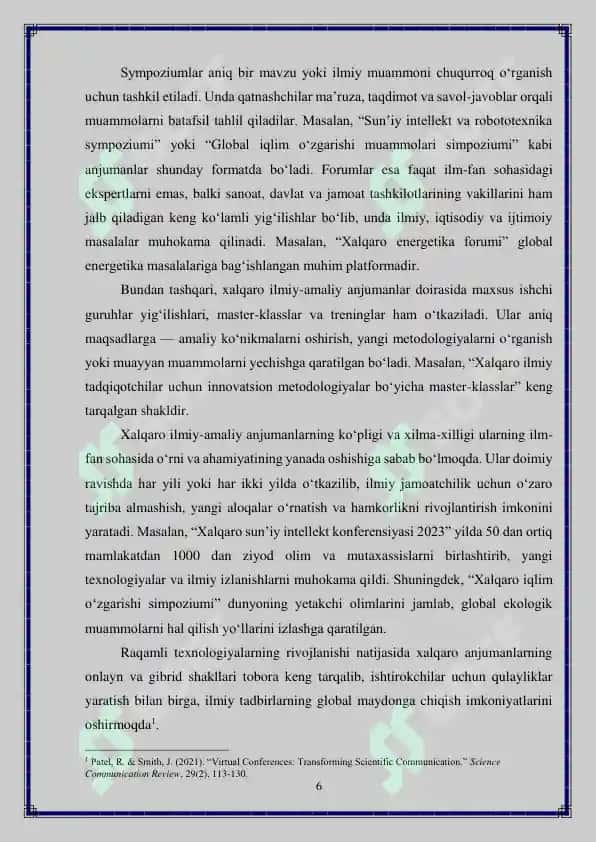 Xalqaro darajadagi ilmiy-amaliy anjumanlarni tashkil qilish 6