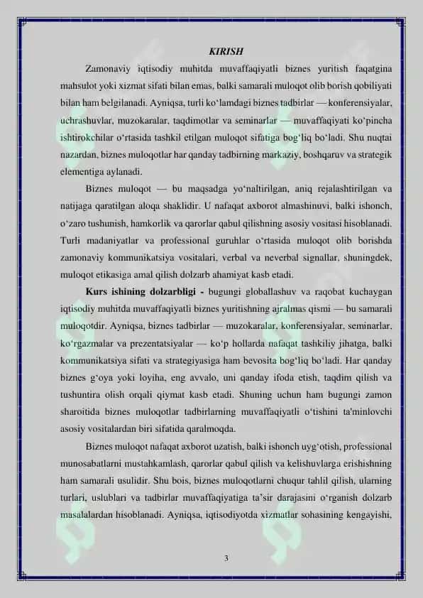 Biznes muloqotlar muvaffaqiyatli biznes tadbirining asosiy komponentlaridan biri sifatida 3
