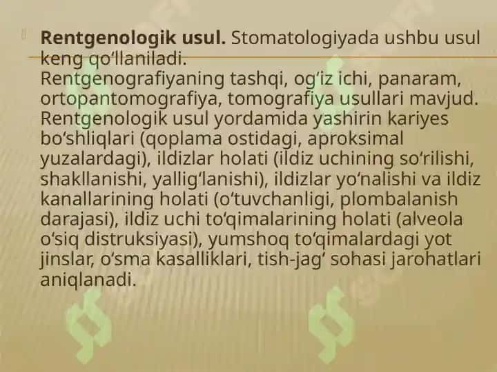 Stomatologiyada QO’SHIMCHA TEKSHIRISH USULLARI 3