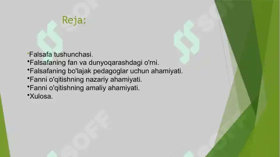 Falsafaning fan va dunyoqarashga doir mohiyati.  Bo'lg'usi pedagoglarga fanni o'qitilishining nazariy- amaliy ahamiyatil 2