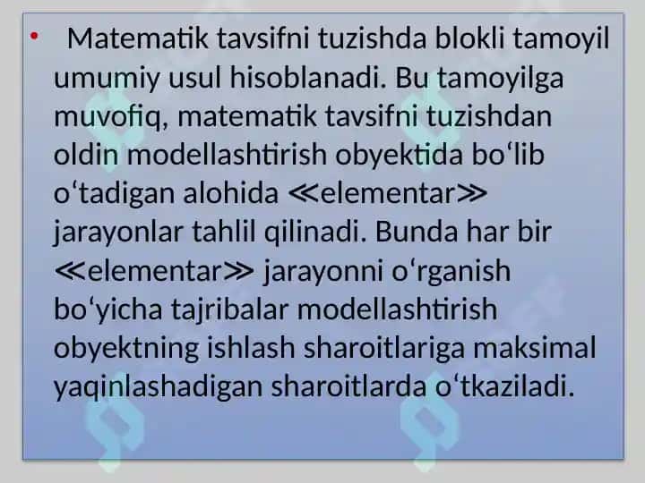 Matematik modelning strukturasi va tashkil etuvchilari 2