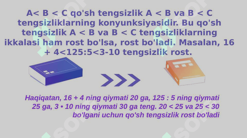Sonli va o'zgaruvchili ifodalar. Sonli tenglik va tengsizlik, ularning xossalari, bir o'zgaruvchili tenglama va tengsizliklar 7