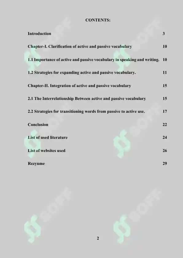 Course Work on "Active and Passive Vocabulary in English" 2