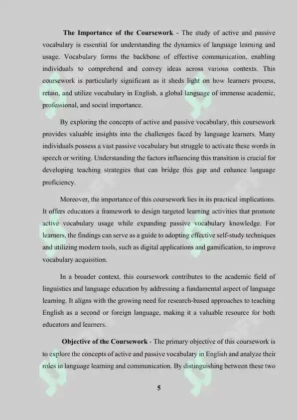 Course Work on "Active and Passive Vocabulary in English" 5