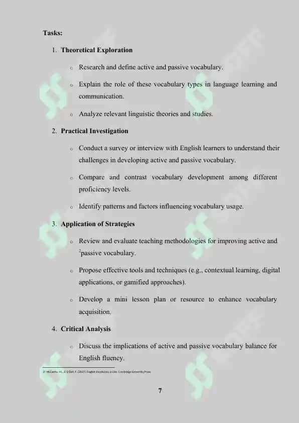 Course Work on "Active and Passive Vocabulary in English" 7