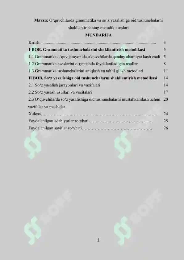 O‘quvchilarda grammatika va so‘z yasalishiga oid tushunchalarni shakllantirishning metodik asoslari 2