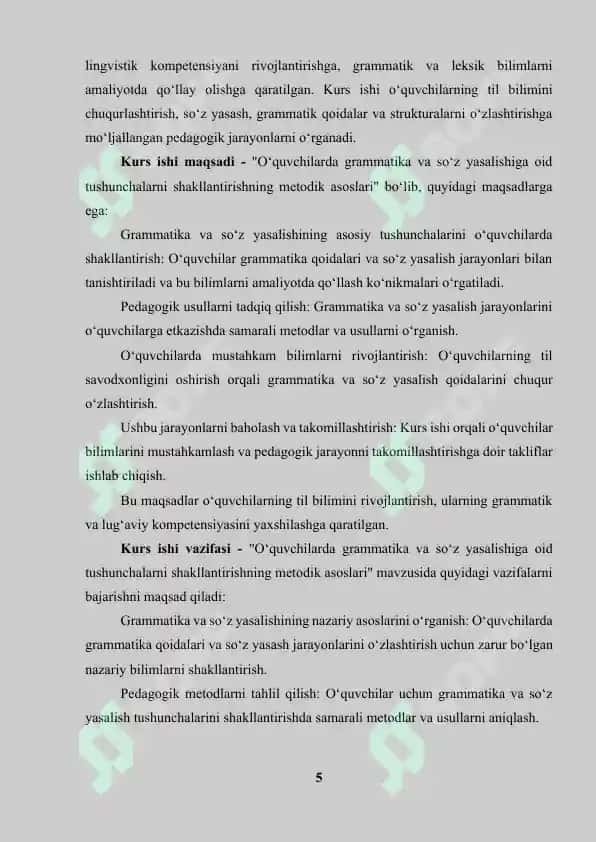 O‘quvchilarda grammatika va so‘z yasalishiga oid tushunchalarni shakllantirishning metodik asoslari 5