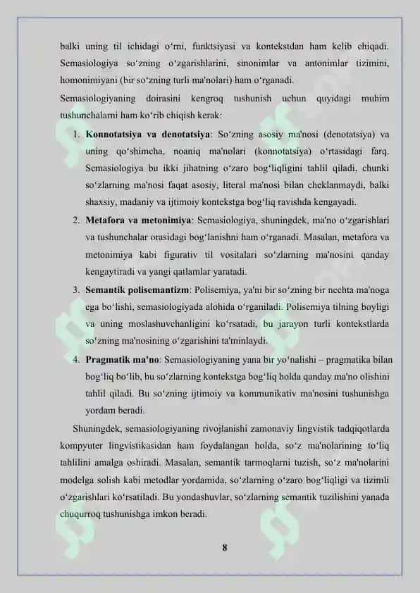 Semasiologiya: Soʻzlarning semantik va fonetik aspektlari 8