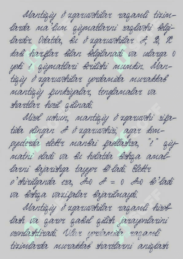 Mantiqiy konstantalar va oʻzgaruvchilar. Bul algebrasi operatsiyalari 3