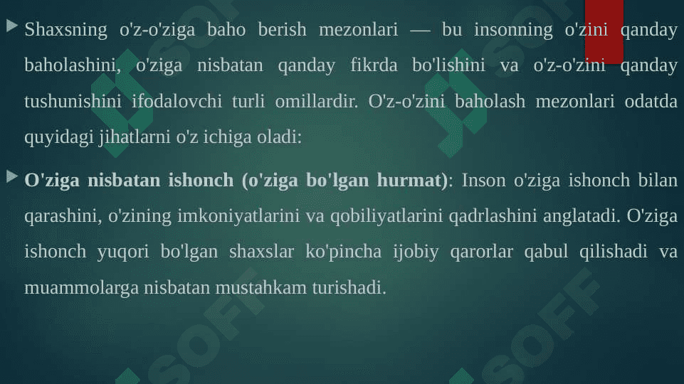 Shaxsning o'z - o'ziga baho berish mezonlari. 7