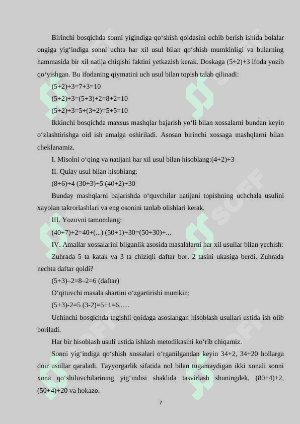 100_ICHIDA SONLAR MAVZUSIDA ARFIMETIK AMALLARNI OʻRGATISH 7