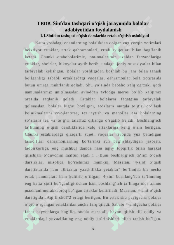 OʻQISH SAVODXONLIGI DARSLARIDA ERTAK OʻTISH USLUBIYATI 4_SINF 5