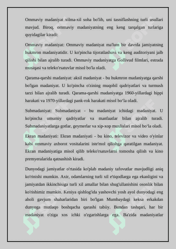 Ommaviy madaniyatning shakllanish tarixi va uning turlari 2