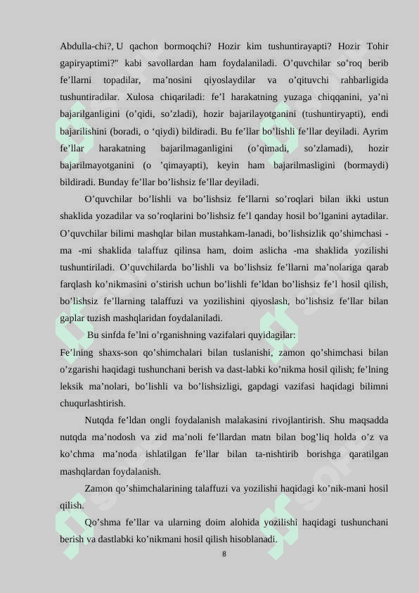 4_SINF ONA TILI DARSLARIDA FEʼL SOʻZ TURKUMINI OʻRGANISH 8