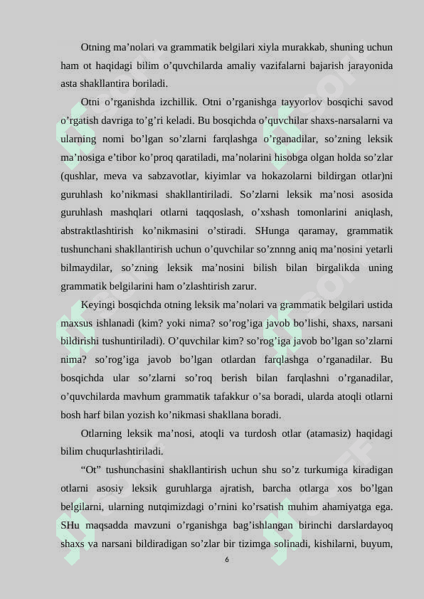 BOSHLANGʻICH SINFLARDA OT MAVZUSINI OʻRGANISH 6
