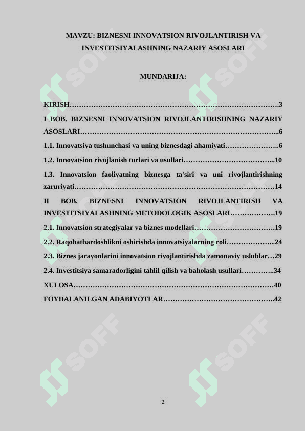 Biznesni innovatsion rivojlantirish va investitsiyalashning nazariy asoslari 2