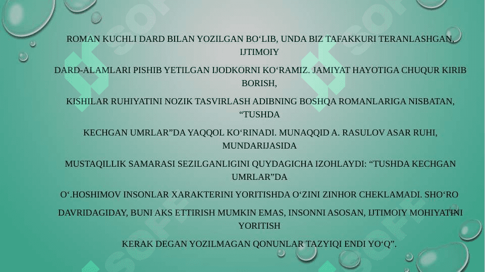 O‘tkir Hoshimovning “ Tushda kechgan umrlar “ 4
