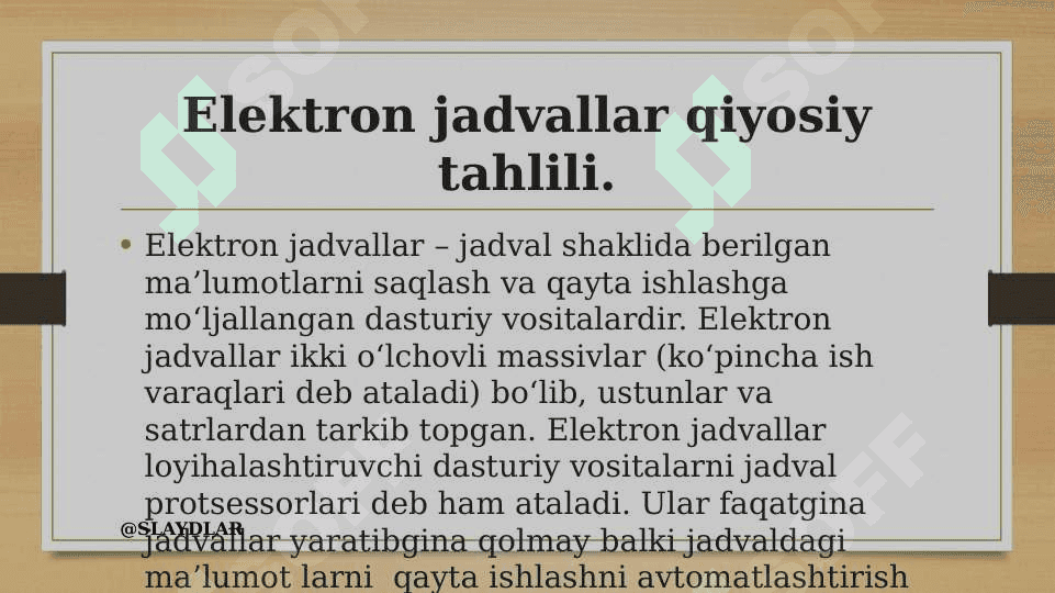 Elektron jadvallar qiyosiy tahlili 2