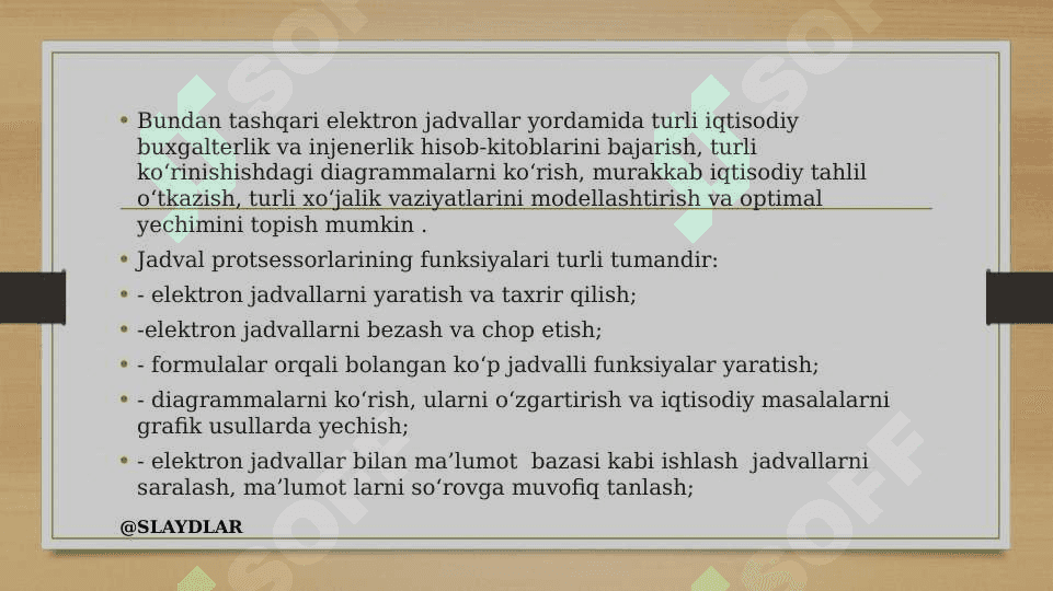 Elektron jadvallar qiyosiy tahlili 3