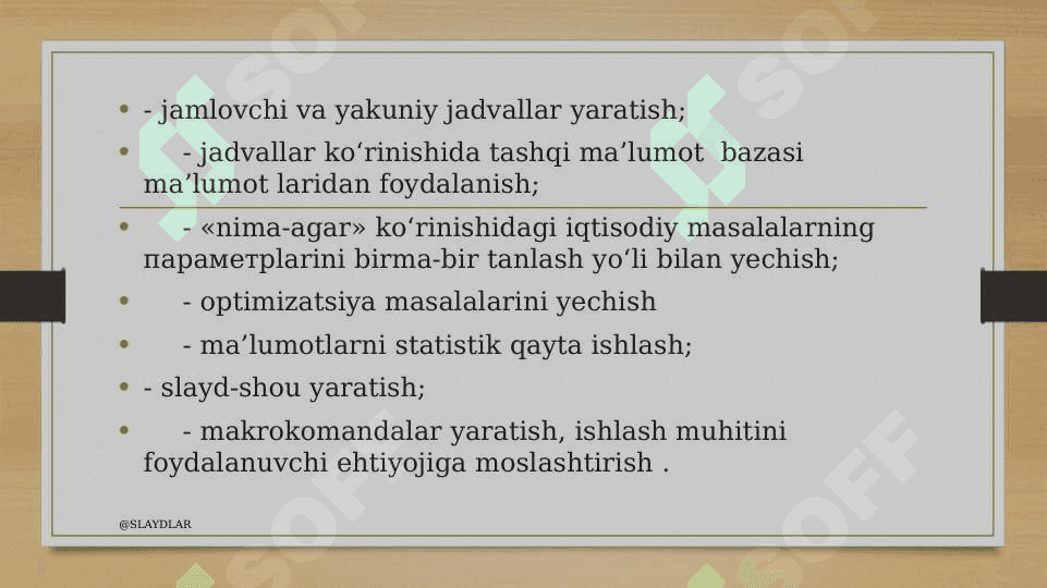 Elektron jadvallar qiyosiy tahlili 4