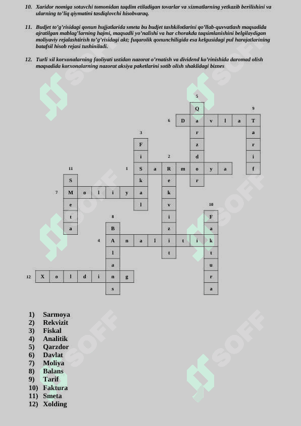 Moliya krossword 2