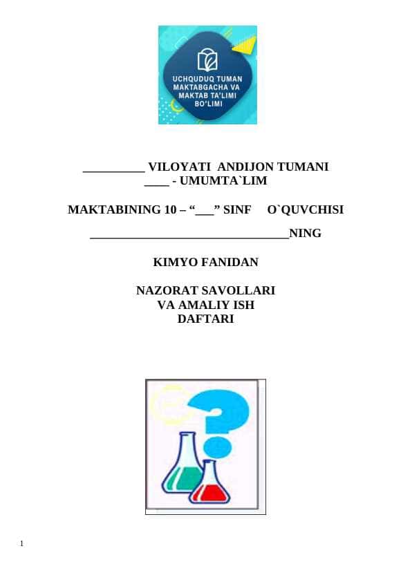10-sinf nazorat ishi kimyo 2024