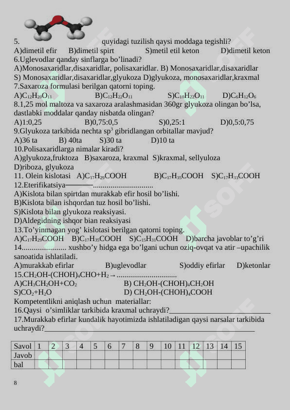 10-sinf nazorat ishi kimyo 2024 8