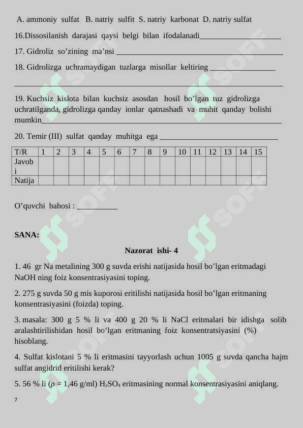 11-sinf nazorat ishi kimyo 2024 7