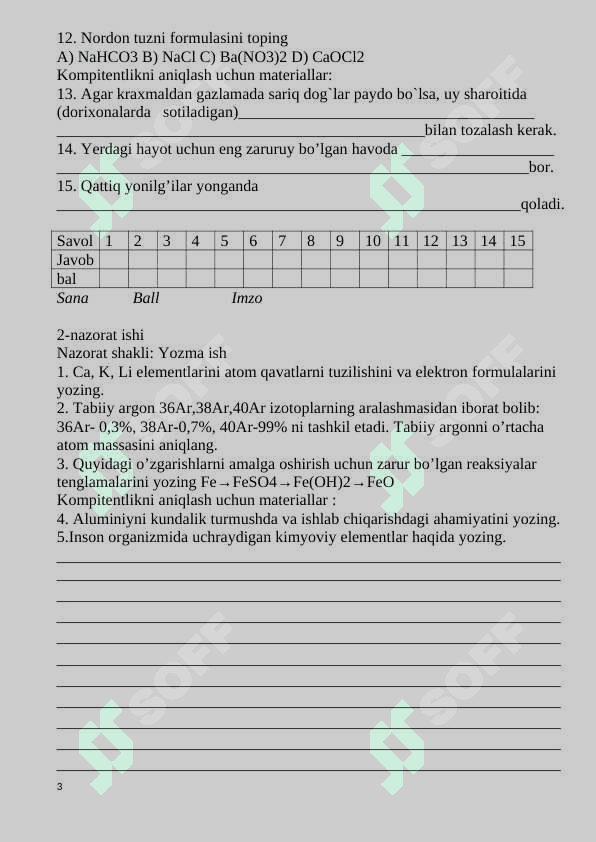 8-sinf nazorat ishi kimyo 2024 3