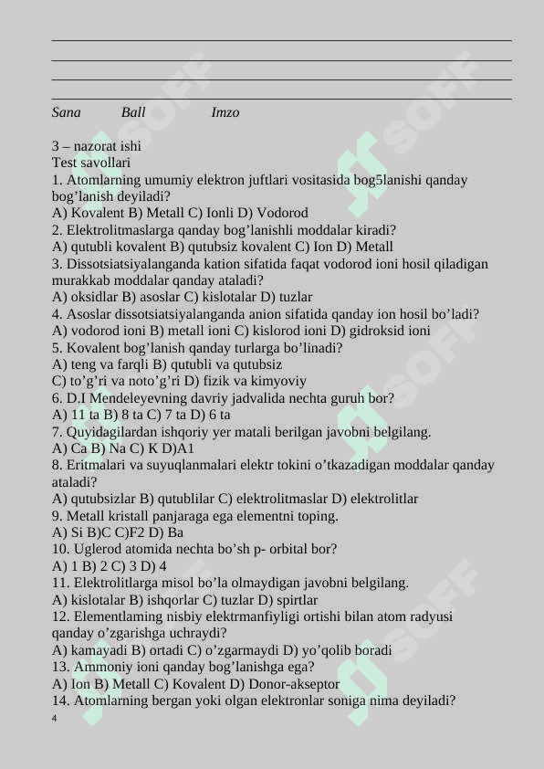 8-sinf nazorat ishi kimyo 2024 4