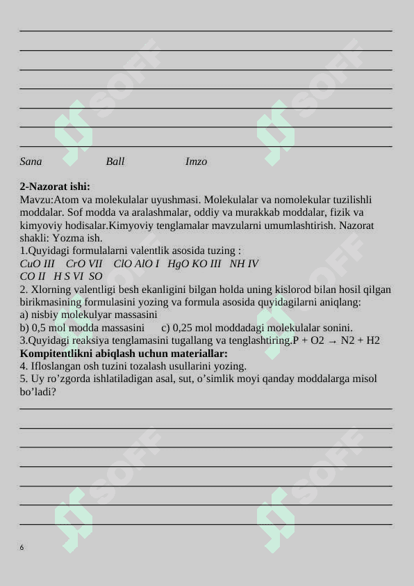 7-sinf nazorat ishi kimyo 2024 6
