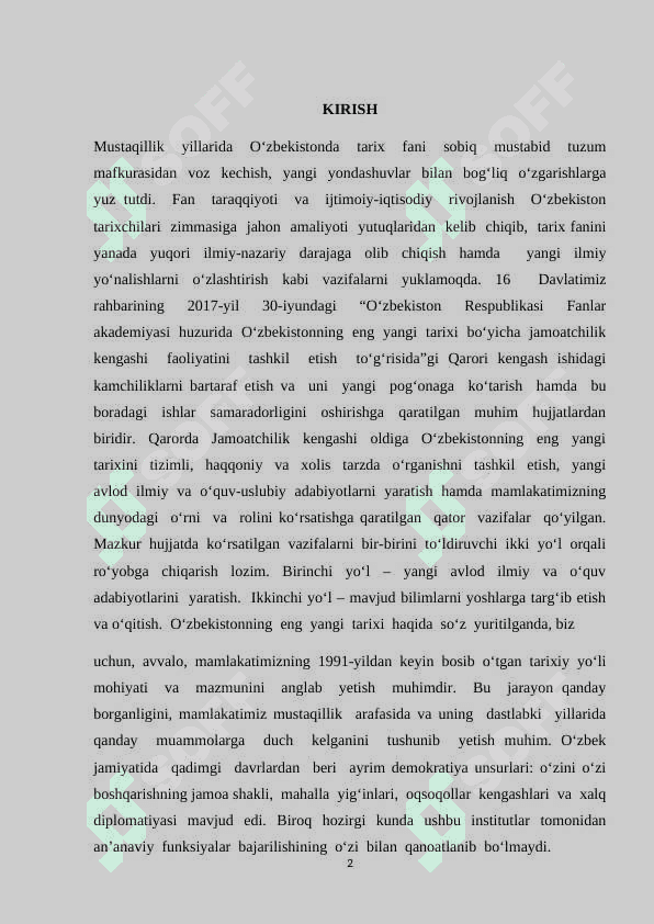 Prezidentimiz Sh.M.Mirziyoyev asarlarida tariximizga oid fikr mulohazalar 2
