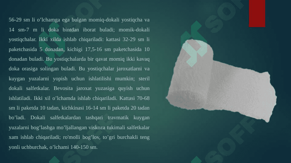 Desmurgiya. Yumshoq bog’lamlar va ularning 
qo’llanilishi. Qattiq bog’lamlar va ularning qo’llanilishi. 7