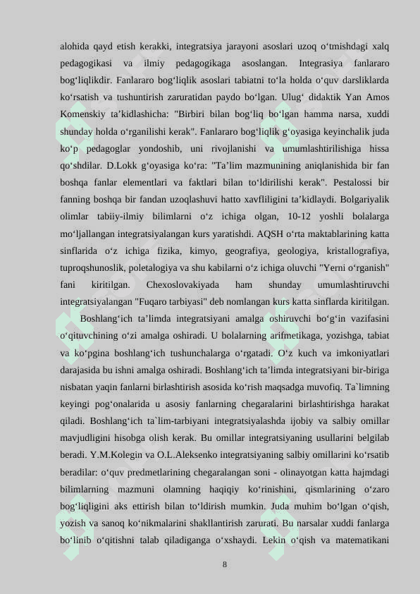 TABIIY FANLARNI OʻQITISHDA TAʼLIM INTEGRATSIYASI 8
