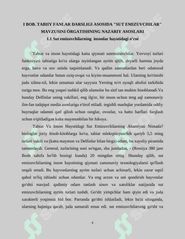TABIIY FANLAR DARSLIGI ASOSIDA SUT EMIZUVCHILAR MAVZUSINI OʻRGATISHNING NAZARIY ASOSLARI 6