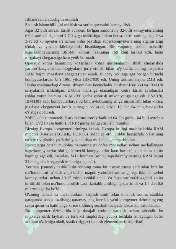 Kompyuter tizimi xotirasini tashkil qilish. Kompyuterlarda xotirani tashkil qilish 6