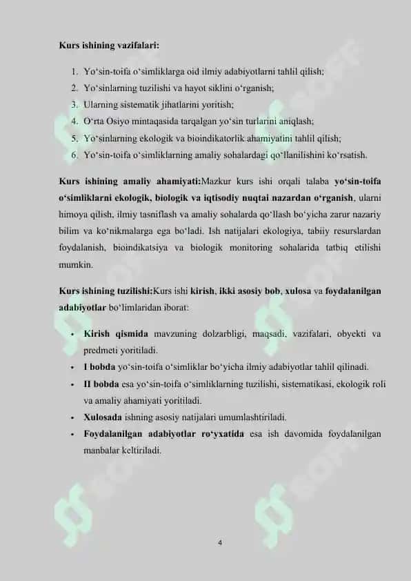 Yo'sin-toifa o'simliklar Kurs Ishi 4