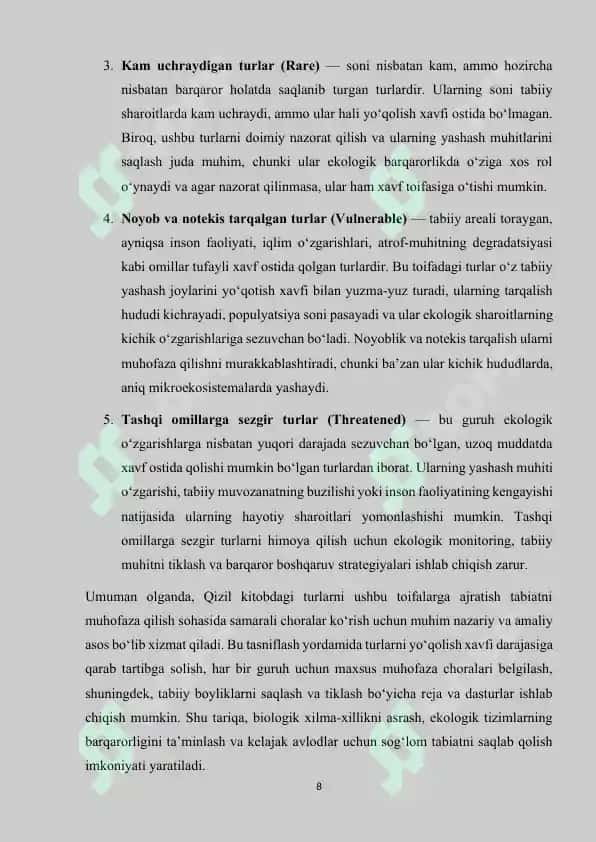O‘zbekiston Respublikasi Qizil kitobi 8
