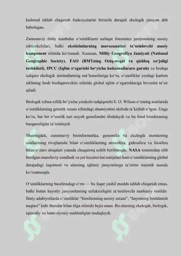 O'simliklarning inson va biosferada tutgan o'rni va muhofazasi 6