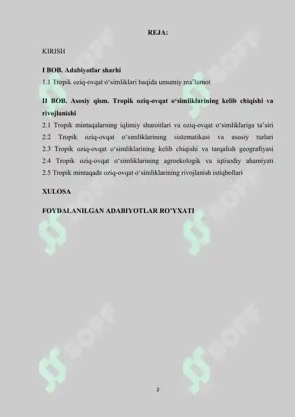 Tropikada tarqalgan oziq ovqat o'simliklari 2