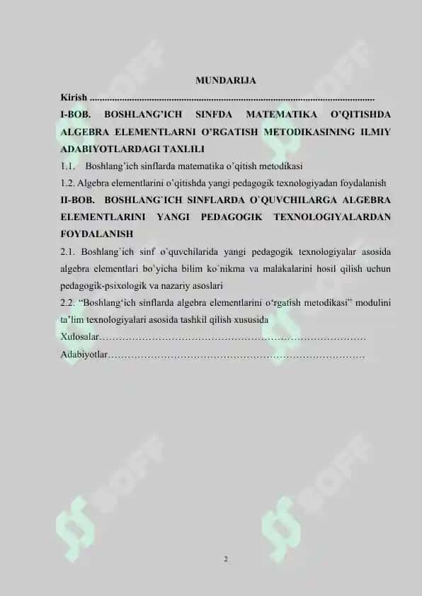 Boshlang’ich sinfda matematika o’qitishda algebra elementlarni o’rgatish metodikasi 2