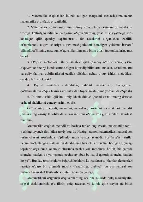 Boshlang’ich sinfda matematika o’qitishda algebra elementlarni o’rgatish metodikasi 6