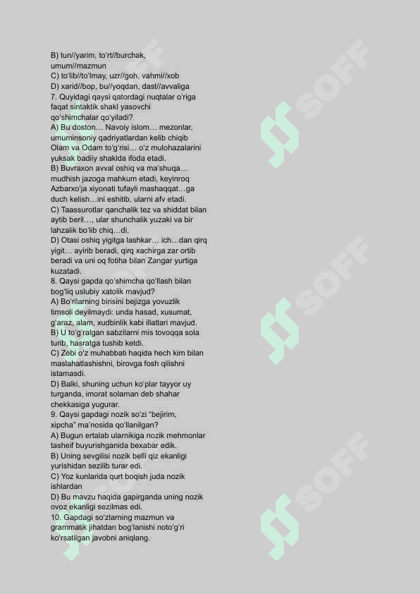 Ona tili Milliy sertifikat testi 2